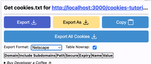 Cookies 导出界面截图
